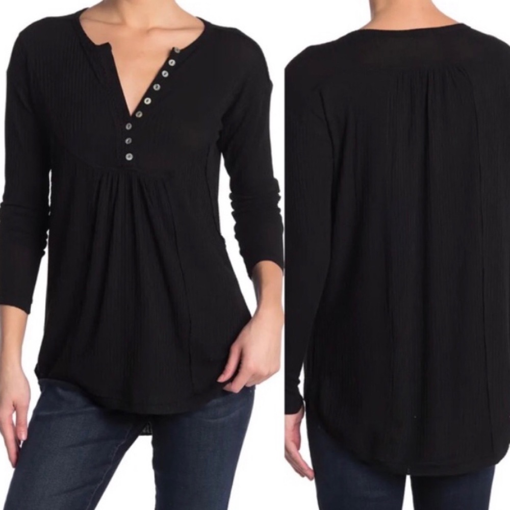 NEW Sweet Romeo Oversized Waffle Knit‎ Henley Top Shirt Size Small Black